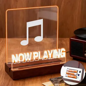 Battery-Powered Now Playing vinyl Record Stand, Double Sided Light Up Record Stand, Go-Anywhere Wooden Acrylic With Warm White Led,Vinyl Record Decor, Record Stand With Album Room Decor For Vinyl Lovers,