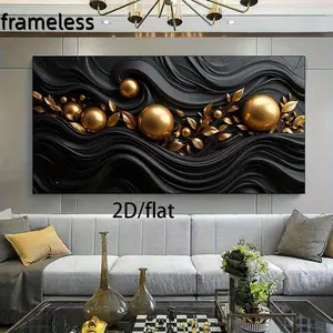 1 piece of modern abstract black and gold marble canvas wall art wall decoration, contemporary gold sphere design, used for living room and bedroom decoration 2D flat printing frameless painting