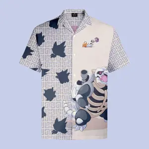 Skeleton Blastoise Hawaiian Shirt with Pokemon Motif - Chrismast Gift for fan, him, husband - Collar, Menswear, Fabric, Loose, Wood Button Pikachu