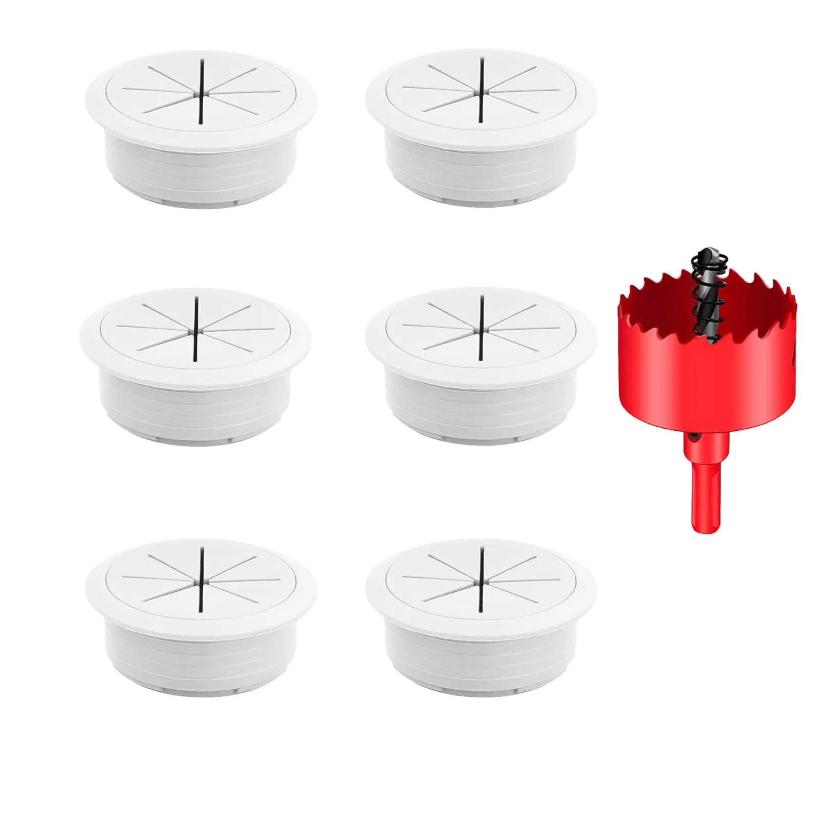 7Pcs White In-Wall Cable Management Kit for Wall Mount TV, 50mm/2inch Diameter Adjustable Set with Throughs, Hole Saw Drill Attachment, Detachable Cover, 22mm/0.86inch Height, Easy to Use Home Improvement Desk Decor Solution