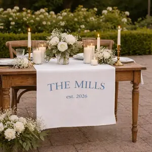 Custom Wedding Table Runner Sign Fabric Last Name Sign Est. Date, Personalized Head Table Decor, Linen Wedding Banner, Dinner Table Decor