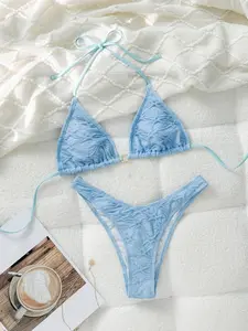 New Fashion Sexy Bow Bikini Two-Piece Swimsuit, Casual Fitted Design, All Seasons Wear, Plain Pattern, Women's Swimwear, Plain Bikini Set, Tie Back Bikinis, Swimsuit Style Bikini