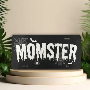 Momster License Plate, Goth Car Accessories for Women, Spooky Mom Gift, Creepy Cute Car Decor, Spider Web Car Tag, Bats Front License Plate