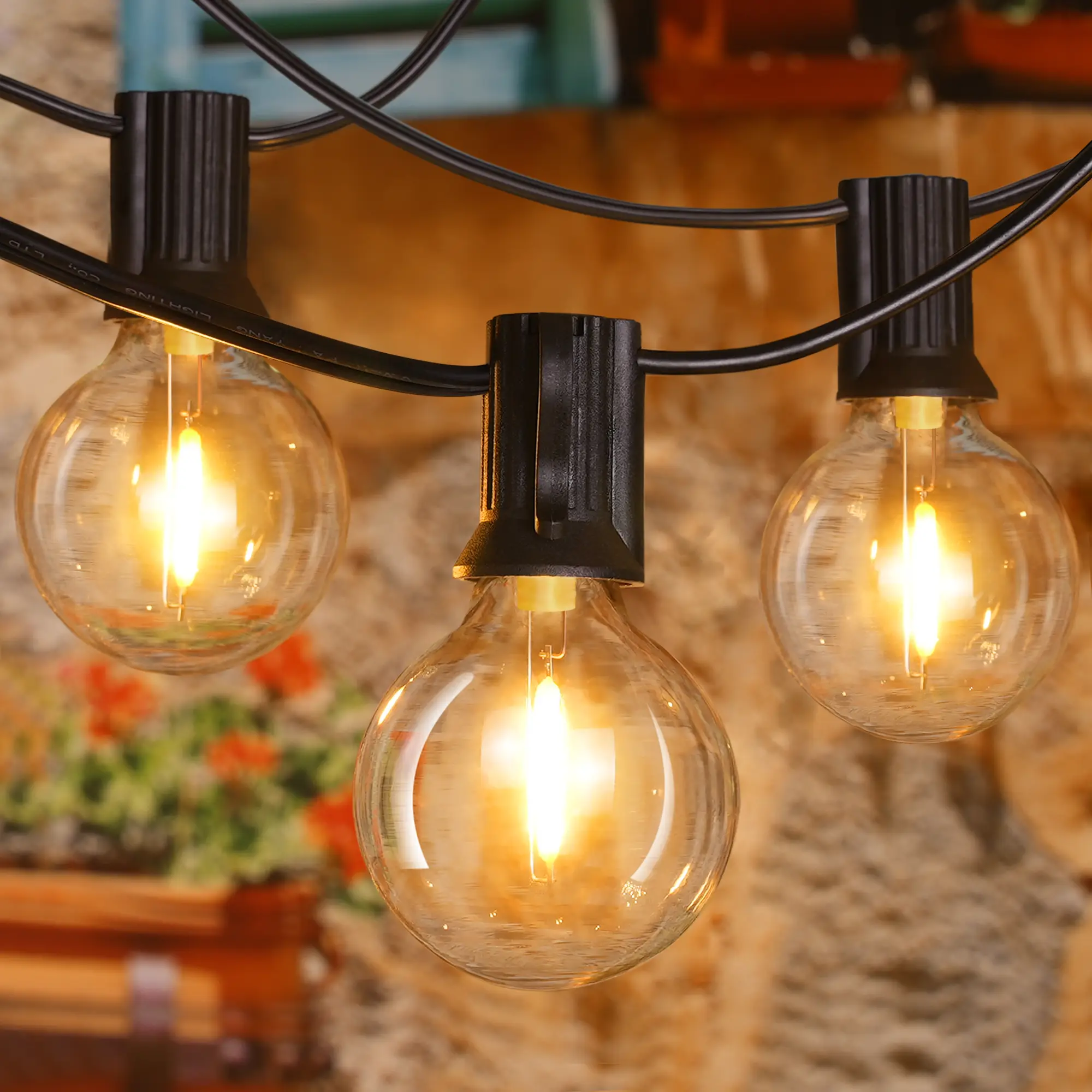 Ollny Outdoor String Lights, Waterproof Connectable Hanging Lights with Edison + Spare Led Bulbs Plug in, Patio Led Lights for Outside Backyard Garden