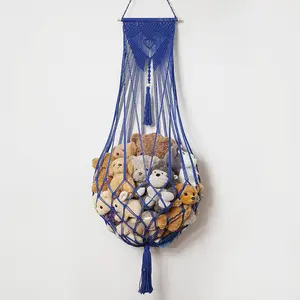 Stuffed  Net or Hammock Corner or Wall Hanging Net for Plush  Storage Boho Macrame  Display  Bedroom Decor Stuffy   Organizer (Blue)