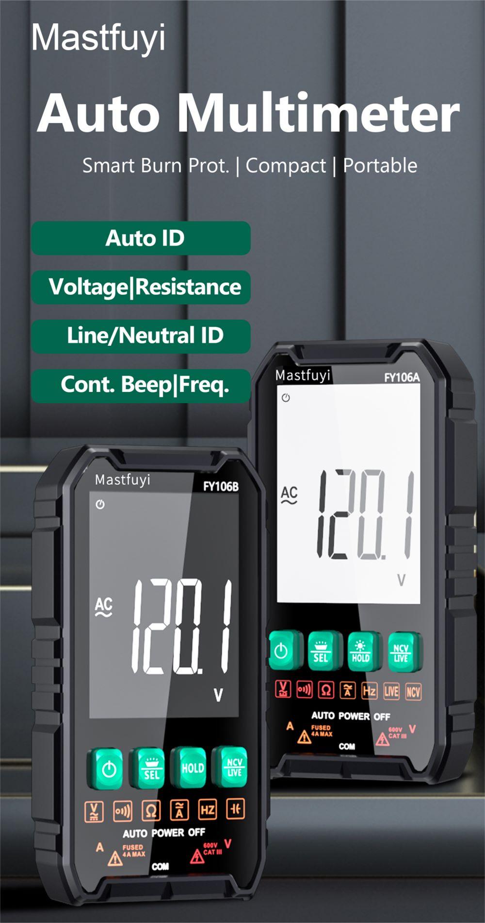 FY106 Smart Multimeter Mini Digital Multimeter 3999Counts Auto-Ranging CAT III 600V Professional Voltage Multimeter Multimeter Test Leads Multimeter Tester