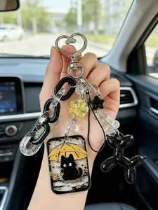 Original Y2K Style Keychain, Gothic Aesthetic Cat Series, Acrylic Star Heart Cross Pendant, Cute Balloon Dog Monster Beads Bag Charm, Trendy Cute Keychain