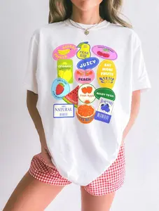 Fruit Stickers Graphic Tee  Preppy Summer Shirt