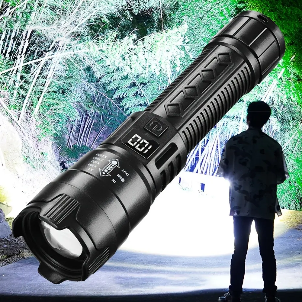 Handheld Flashlight Zoomable Tactical Flashlight Portable Zoom Flashlight USB Rechargeable Adjustable Zoom Wide Beam Emergency Lighting Torch for Fishing Adventure Work Illumination