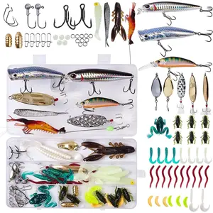 Fishing Tackle Kit with Tackle Box, Bass Fishing Lures Set for Freshwater Bass & Trout, Crankbaits, Frogs, Soft Plastic Worms, Spinnerbaits, Jigs – Fishing Gear