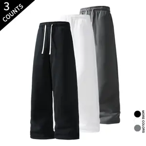Men's Casual Straight-Leg Sweatpants - 3 Pack Loose Fit Elastic Waist Drawstring Trousers