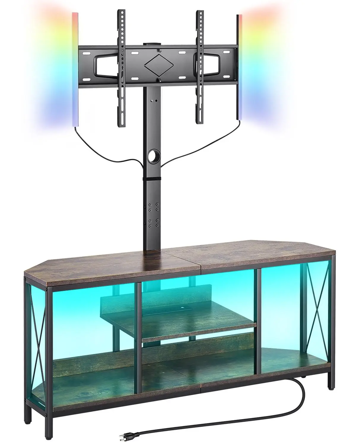 VEVOR TV Stand with Wall Mount (Fits Up to 75 in TVs, 110lb Capacity) - Sturdy Indoor Furniture, Entertainment Center with Charging Station, Beat-Sync LED Lighting, Height-Adjustable 3-Tier Storage Cabinets for Living Room#SohoChic