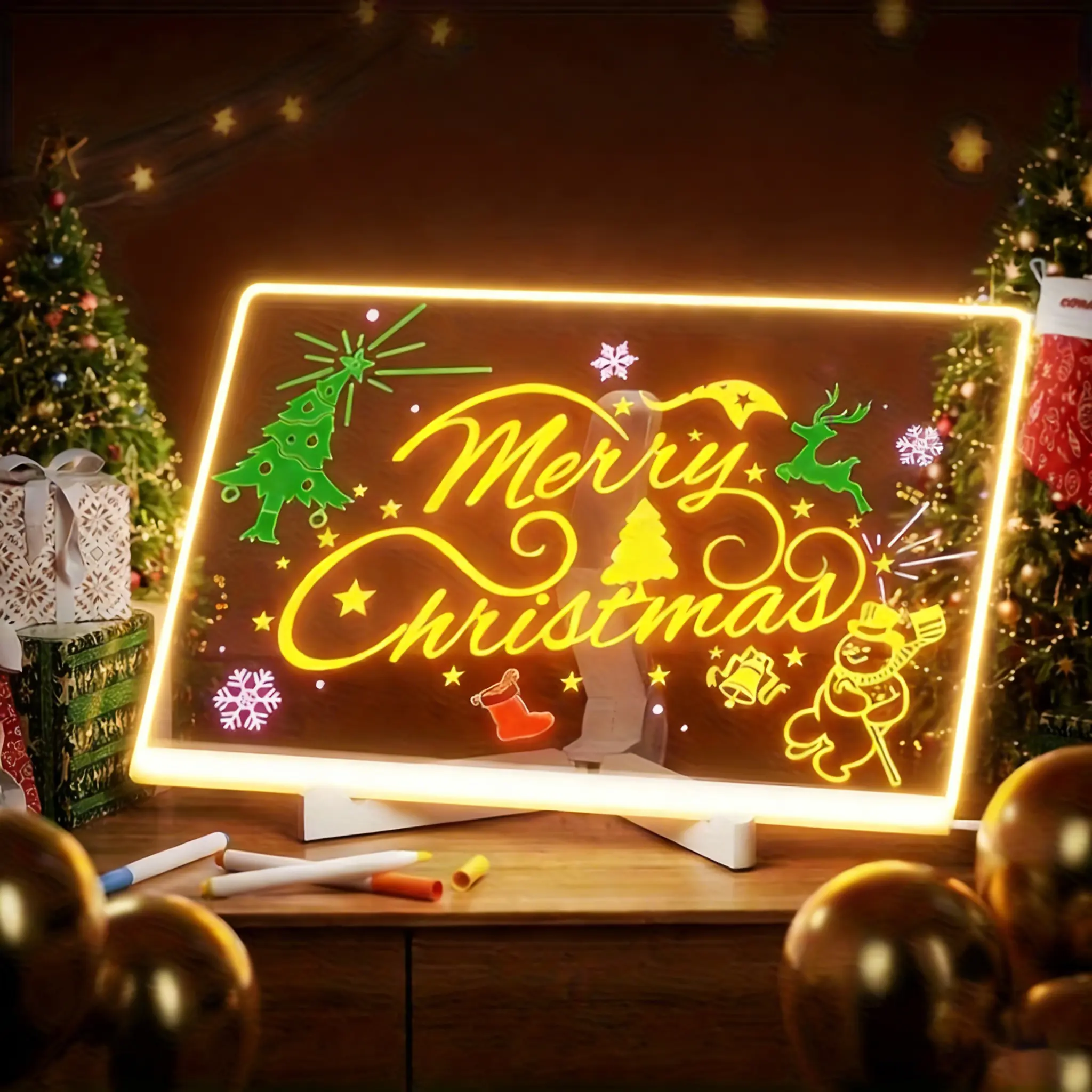 Large LED Light-Up Drawing Board (15.75×11.81 inches) Drawing Kit with Fluorescent Pens and Stand, Suitable for Daily Notes, Drawing, Planning Schedules, Daily Sales Lists, Christmas and Birthday Gifts, Suitable for Professional Art Use