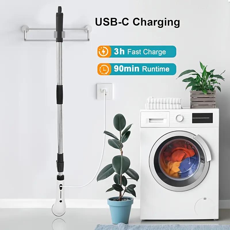 Electric Spin Scrubber, Cordless Shower Scrubber with 8 Scrub Brush, 2 Speed with Adjustable Extension Handle,  Power Scrubber for Bathroom Bathtub Tile Floor