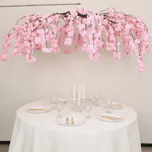 Cherry Blossom Floral Chandelier 60" Blush – Hanging Artificial Silk Flower Ceiling Canopy with Interchangeable Branches