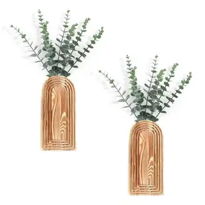 12 X 8 In. Brown Wood Wall Mounted Planter Wall Vase Set-Modern Farmhouse and Boho Decor for Indoor Outdoor