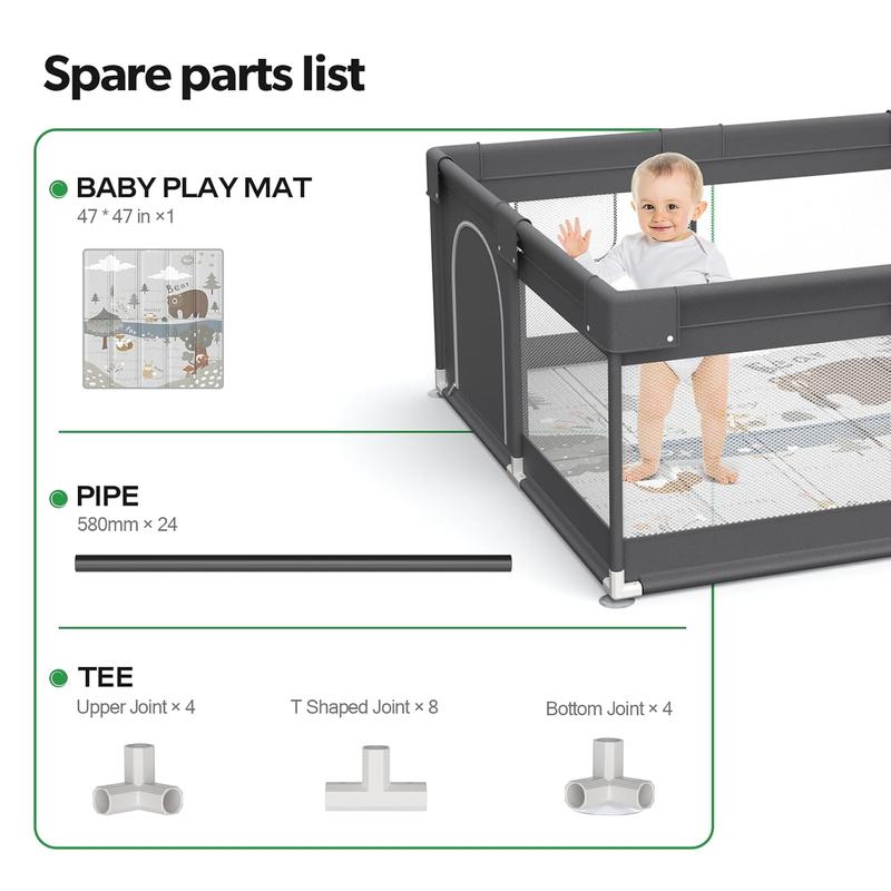 Fodoss Baby Playpen with Mat, Small Play Pen(47x47inch), for Babies and Toddlers, Pen Apartment, Yard Baby, Fence Area Playyard Activity Center (Dark Gray)