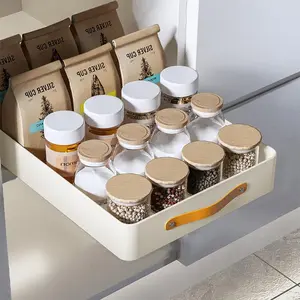 GARVEE 24 cm Wide Pull-Out Cabinet Drawer Organizer Baskets, Stainless Steel Self-Adhesive Sliding Drawers with Handle for Kitchen Cabinets, Utility Rooms, and Bathrooms