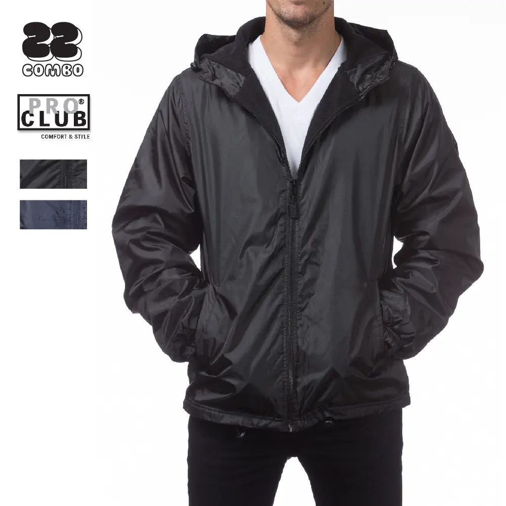 Pro Club Men's Tops: Casual Hooded Windbreaker Jacket, Lightweight Long Sleeve Water-Repellent Menswear, Hip Hop Fashion for Big and Tall, Fabric, Athletic