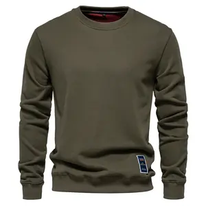 Mens Oversized Long Sleeve Sweatshirt Crew Neck Plain Color Pullover Loose Fit Cozy Fleece Top Olive Green Casual Trendy Street Style Autumn Winter Comfy Everyday Wear