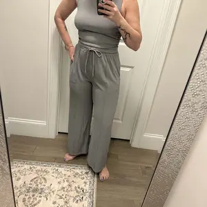 BTFBM Women's Summer 2-Piece Outfits - Ribbed Knit Crew Neck Sleeveless Cropped Top & Wide Leg Pants Lounge Set #Outdoorfun