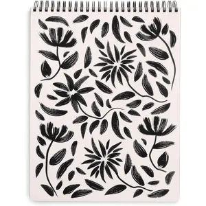 & Co Large Top Spiral Notebook College Ruled for Journaling/School/Work, 11" x 8.5" with Durable Hardcover  160 Lined Pages, H Drawn Black Floral