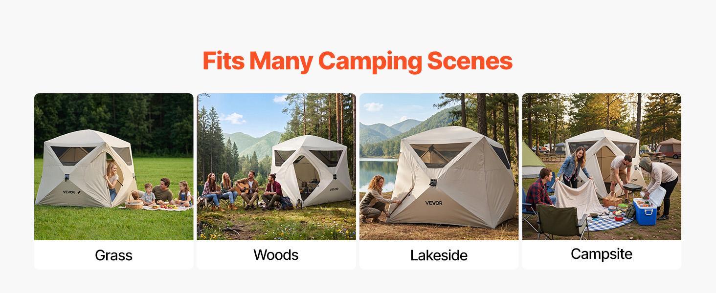 VEVOR Camping Tent, 4 Person Pop Up Instant Cabin Tent with Large Mesh Windows, 60 Seconds Easy Setup, Portable Cabin Hub Tents with Carry Bag for Family Outdoor Camping & Hiking, Upgraded Ventilation VEVOR Camping Tent, 4 Person Pop Up Instant Cabin Tent with Large Mesh Windows, 60 Seconds Easy Setup, Portable Cabin Hub Tents with Carry Bag for Family Outdoor Camping & Hiking, Upgraded Ventilation