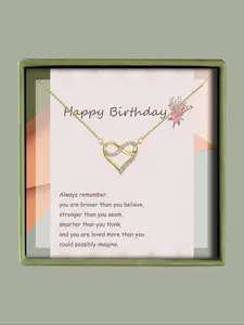 Artificial Zircon Inlaid Heart Shaped Pendant Necklace with Box & Greeting Card, Elegant Jewelry for Women for Birthday Gift, Fashion All-match Accessory