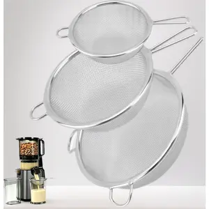 3 Sizes 304 Stainless Steel Juice Filter Hands-Free Fine Mesh Secondary Juice Strainer Easy Clean