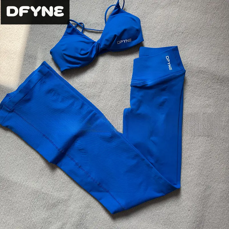 DFYNE Women's Vest Top & Flare Leggings Set, Seamless Yoga Workout Outfit, High Stretch Sculpting Activewear Matching Set for Gym Pilates