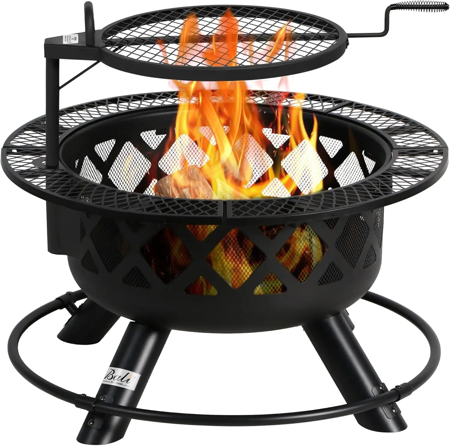 BALI OUTDOORS 2-in-1 Wood Burning Fire Pit with Removable Cooking Grill, Black
