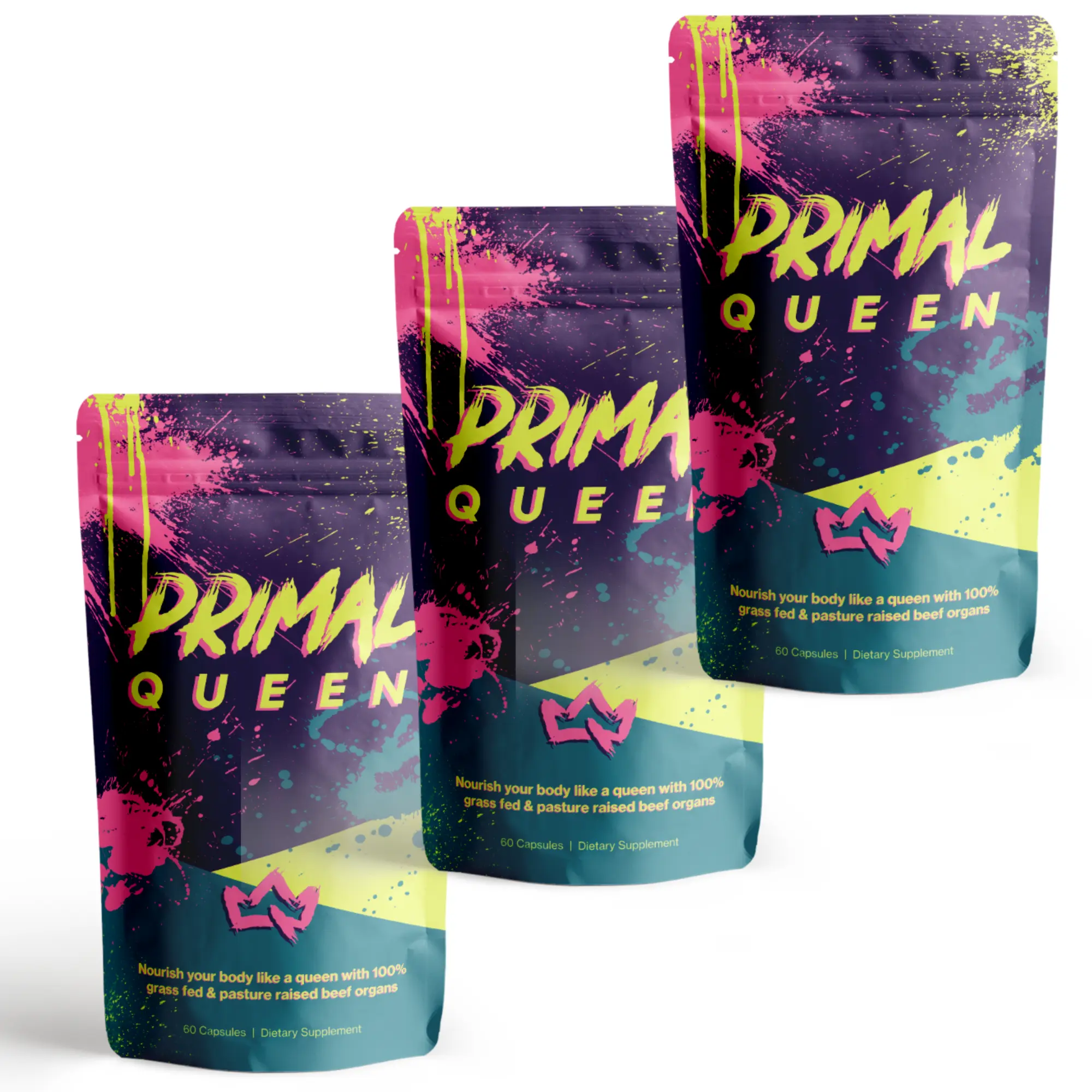 Primal Queen VIP Subscribe & Save AutoShip Bundle, 3 Bags Grass Fed Beef Organ Superfood Supplement for Women Hormone Energy Support Dietary Edible Fitness Vitamin