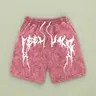 Men’s summer athletic shorts with unique printed patterns, washed distressed cotton fabric; casual loose fit with a drawstring waist and pockets. Retro street style from the 2000s—ideal for running, golf, fishing, basketball, camping, gym workouts, swimmi