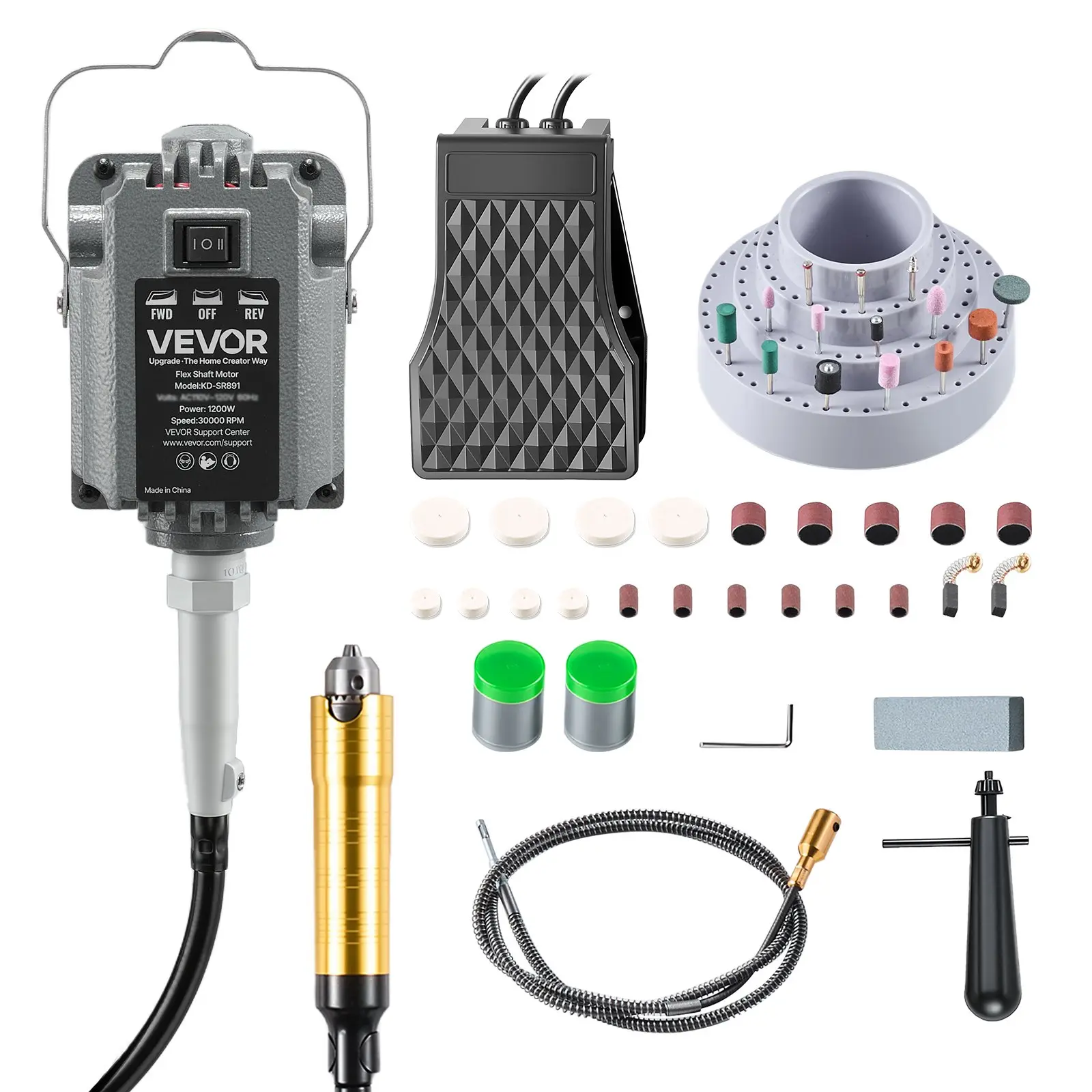 【DealsForYouDays】VEVOR Flex Shaft Grinder, 1200W 30000RPM Electric Flex Shaft Rotary Tool, Foot-Pedal Control Hanging Carver Grinder with 112PCS Accessory Kit for Sanding Buffing Polishing Cutting