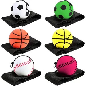 6 Pcs Wrist Ball Return Ball on a String with Strap Wristband Sports Rubber Toy Includes Basketball, Baseball and Football for Boys Girls Party Favor Gifts, Exercise or Play