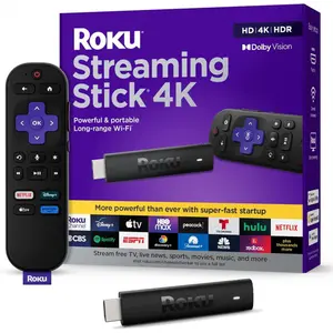 Roku 4K Streaming Device - HDR & Dolby Vision Roku Streaming Device for TV with Voice Remote & Long-Range Wi-Fi - Free & Live TV