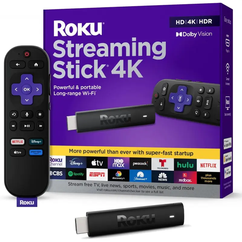 Roku 4K Streaming Device - HDR & Dolby Vision Roku Streaming Device for TV with Voice Remote & Long-Range Wi-Fi - Free & Live TV