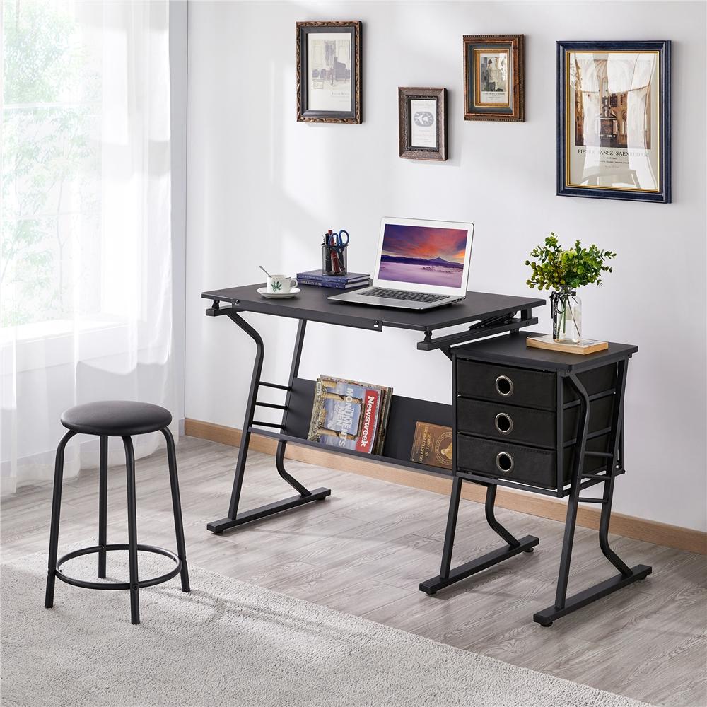 Yaheetech Height Adjustable Drafting Table & Stool Set, Drawing Table Art Desk with Stool and Storage Drawers, Painting Studio Design Work Station Yaheetech Height Adjustable Drafting Table & Stool Set, Drawing Table Art Desk with Stool and Storage Drawers, Painting Studio Design Work Station