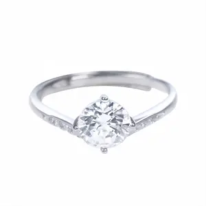 【#401】RTT Fashion 925 Sterling Silver Platinum, Plated CZ Solitaire Ring, Curved Side Stone Band with Open Design for Women