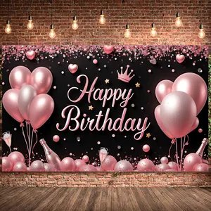 Happy Birthday Banner Balloons Pink Rose Gold Yard Sign Party Supplies for Boys Girls Festive Celebration All Ages Decorations