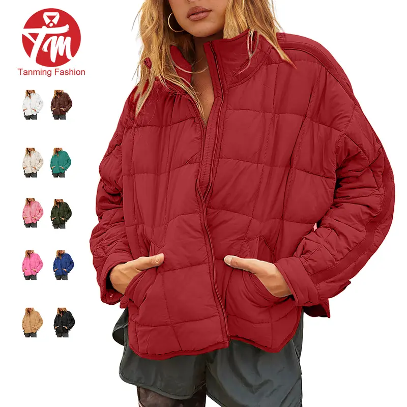 Tanming Womens Lightweight Quilted Puffer Jacket Stand Collar Zip Up Oversized Coat Outerwear with Pockets Casual Fall Winter Work School Vacation Outfits Clothing