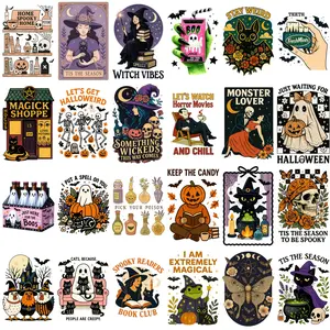 36pcs Halloween Heat Transfer Patches, DTF Vinyl Stickers, Witch Ghost Pumpkin Bat Spider Hat Designs, DIY Clothing Party Decor, Easy Apply