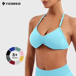 YEOREO SoftHue Women's Strappy Halter Sports Bra Padded Gym and Workout Yoga Top summervibes Fitness Training Clothes Sportsbra