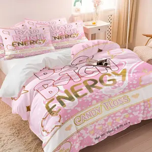 Bad Btch Energy Sweet Cool Pink Cotton Candy Duvet Cover Set, 1 Duvet Cover + 1/2 Pillowcases, No Core, Soft Comfortable Breathable Skin-Friendly Print Bedding, Soft Bedding Sets, All Season Perfect for Teen Girls & Young Women Bedroom Decor