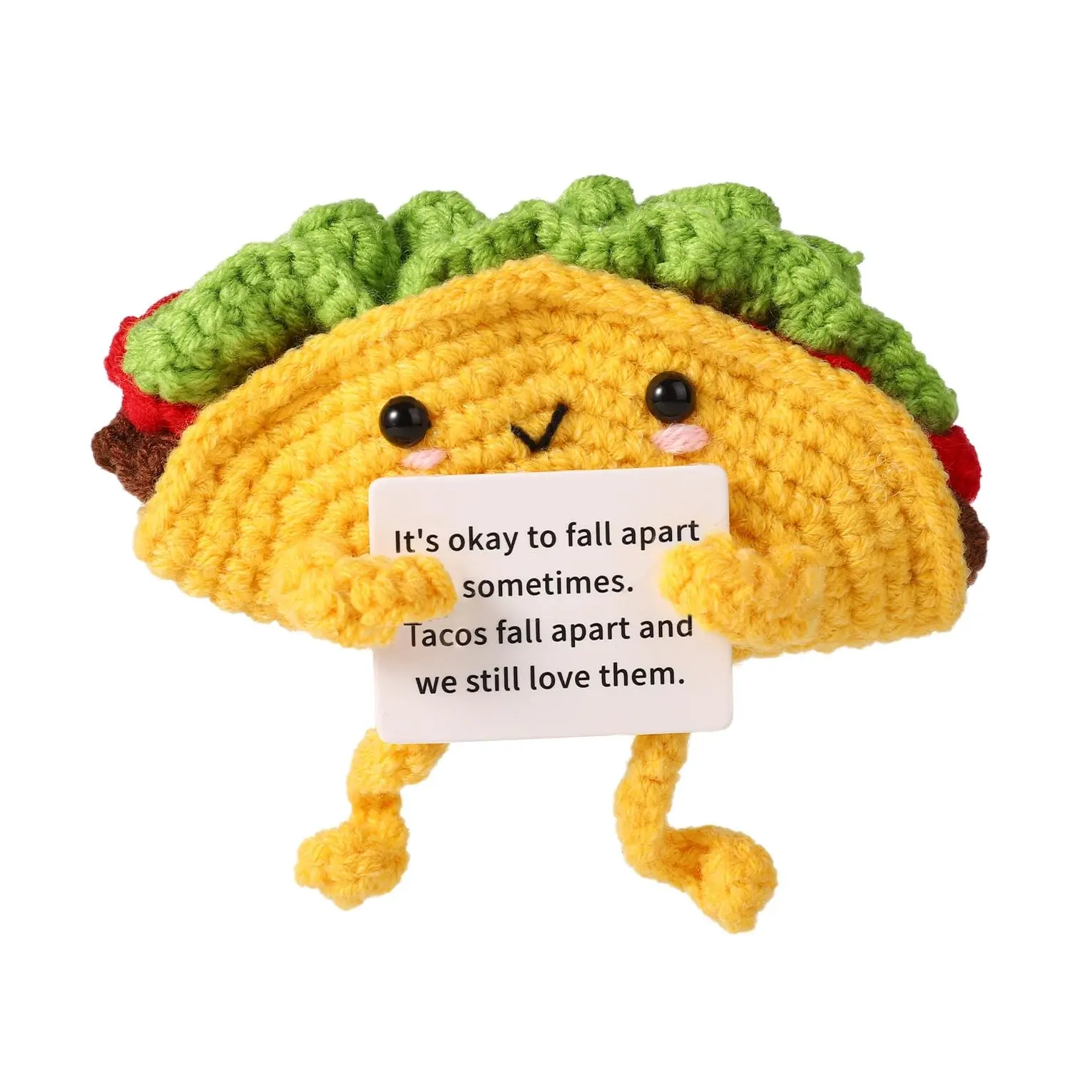 Positive Support Taco, Inspirational Crochet Taco Encouragement Knitted Potato Wool Doll Motivational Handmade Toy Stuffed Animal Amigurumi for Cheer Up Gift Party Decoration, Gift for Valentine's Day, Christmas and Birthday, Huggable Collectible