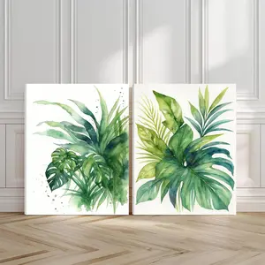 2pcs Tropical Vibe Wall Art Set, Exotic Leaves Poster, Vibrant Colors Art Prints, Modern Art Home Decor, Modern Wall Paintings, Minimalist Canvas Posters Wall Arts, Decor for Living Room, Restaurant, Kitchen, Bedroom, Housewarming Gift, With Frame