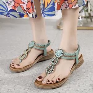 Womens Sandles Wedges Shoes Elastic Band Casual Bohemian Sandals Boho Beach Sandals Flip Flops Shoes