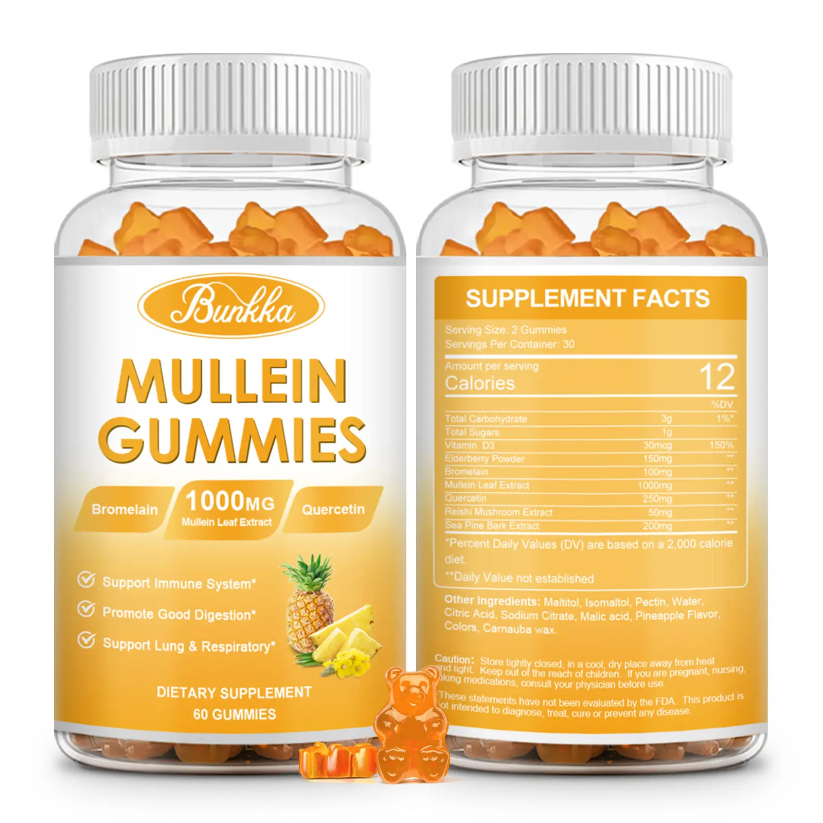 (2 Pack) Mullein Leaf Extract Gummies for Lung Cleanse,Support with Quercetin, Bromelain & D3 for Digestive Health,Edible Fitness Dietary Supplement