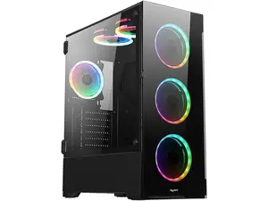 Bgears b-Voguish-RGB Black Steel / Tempered Glass ATX Mid Tower Computer Case with 6 x 120mm ARGB Fan