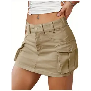 2025 Women's Utility Skirt, Low-Waist Mini Fashionable Pocket Design Bodycon Skirt Fabric Womenswear